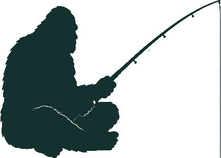 The Yowie sitting cross-legged, fishing